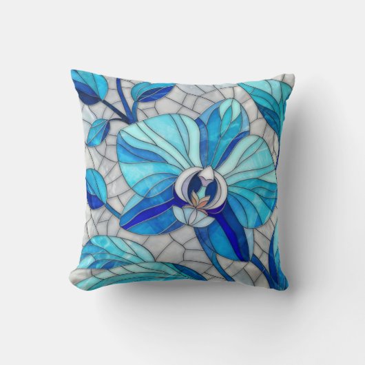 ブルーオーキッドフラワーモザイク クッション (正面)