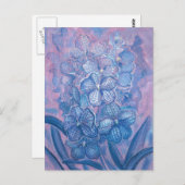 ブルーオーキッ市松模様にドバンダガーデンフラワーズボタニック ポストカード (正面/裏面)
