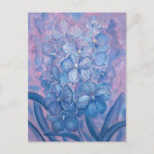ブルーオーキッ市松模様にドバンダガーデンフラワーズボタニック ポストカード (正面)