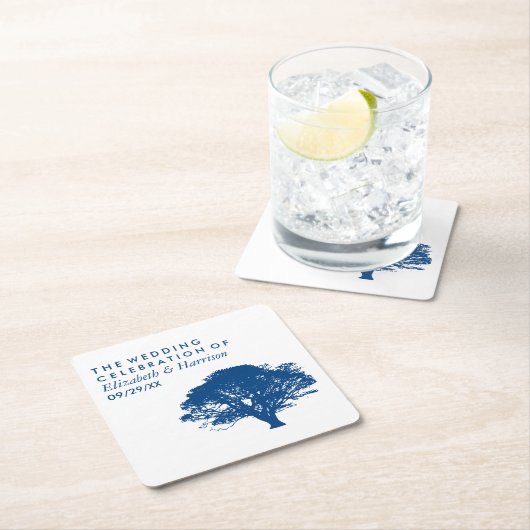 ブルーオーク素朴の木ミニマル結婚と スクエアペーパーコースター (インサイチュ)