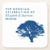 ブルーオーク素朴の木ミニマル結婚と スクエアペーパーコースター (正面)