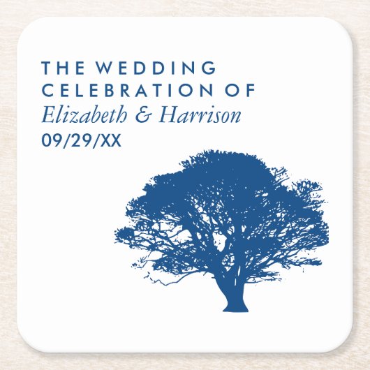 ブルーオーク素朴の木ミニマル結婚と スクエアペーパーコースター (正面)