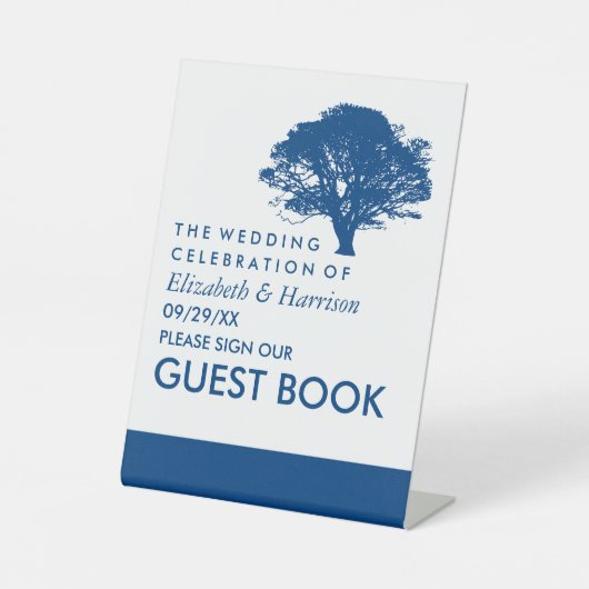 ブルーオーク素朴の木ミニマル結婚と 台座サイン (正面)