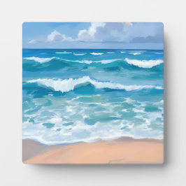 ブルーオーシャンウェーブ | ビーチ 海 ウォーターカラー アート フォトプラーク