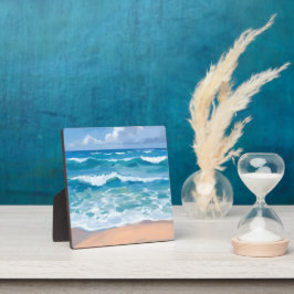 ブルーオーシャンウェーブ | ビーチ 海 ウォーターカラー アート フォトプラーク