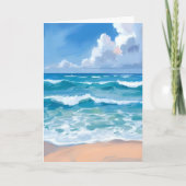 ブルーオーシャンウェーブ | ビーチ 海 水彩画  カード (正面)