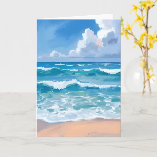ブルーオーシャンウェーブ | ビーチ 海 水彩画  カード (黄色い花)