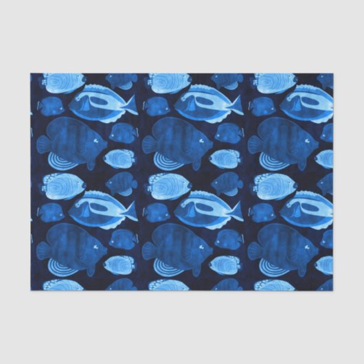 ブルーオーシャンリーフの水彩魚パターン 薄葉紙 (正面)