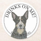 ブルーオーストラリアのカトレドッグヘレ結婚ーの ラウンドペーパーコースター (正面)