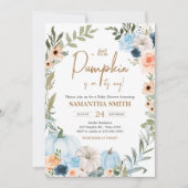 ブルーオータムフラワーカボチャ赤ちゃんシャワー 招待状 (正面)