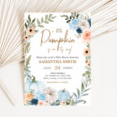 ブルーオータムフラワーカボチャ赤ちゃんシャワー 招待状