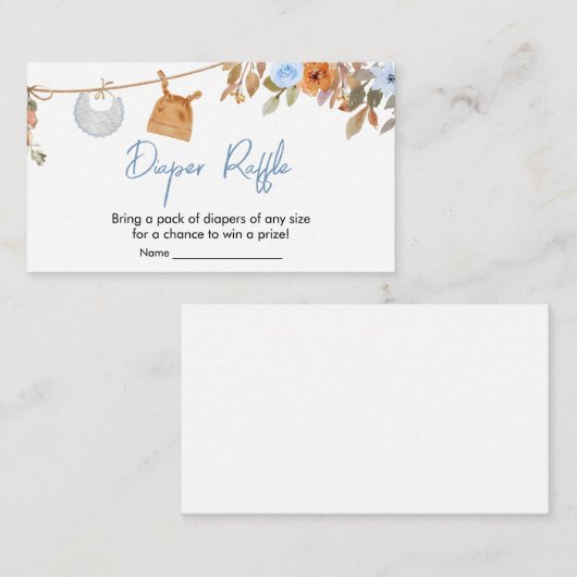 ブルーオータムフローラカボチャベビーおむつラッフル エンクロージャーカード (正面/裏面)