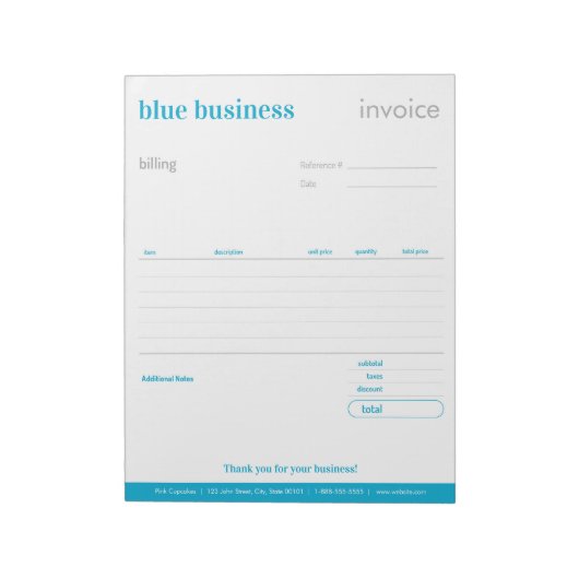 ブルーオーダ空白のー型枠または請求書メモ帳 ノートパッド (回転)