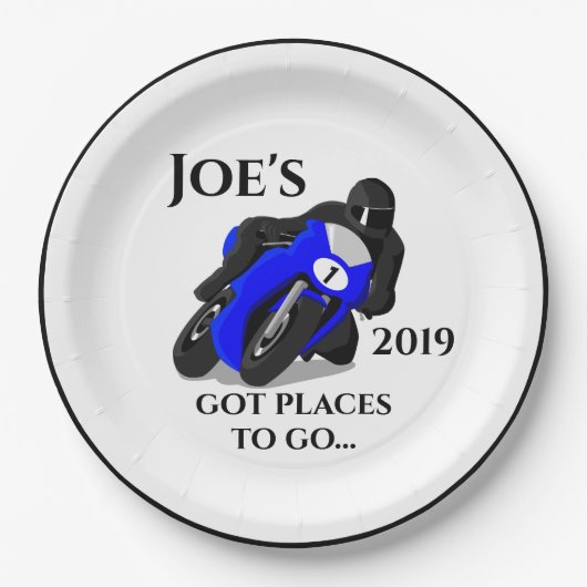 ブルーオートバイ#1プレート ペーパープレート (正面)