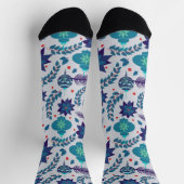 ブルーオーナメントとポインセティアスクリスマスクルーソックス ソックス (上部)