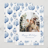 ブルーオーナメントアーチフォトホリデークリスマスカード シーズンカード (正面/裏面)