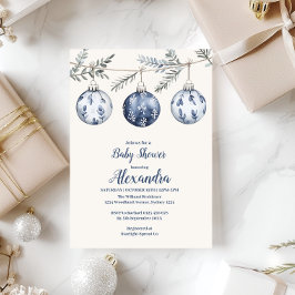 ブルーオーナメントガーランドベビーシャワー 招待状