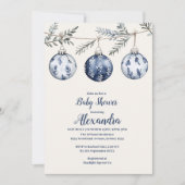 ブルーオーナメントガーランドベビーシャワー 招待状 (正面)
