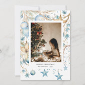 ブルーオーナメントスターズフォトホリデーカード シーズンカード (正面)