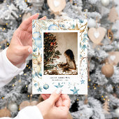 ブルーオーナメントスターズフォトホリデーカード シーズンカード