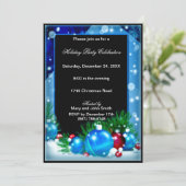 ブルーオーナメントバウブルクリスマスパーティの招待状 招待状 (スタンド正面)