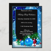 ブルーオーナメントバウブルクリスマスパーティの招待状 招待状 (正面/裏面)