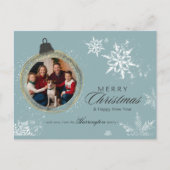 ブルーオーナメントファミリークリスマスフォトスノーフレーク シーズンポストカード (正面)