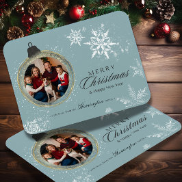 ブルーオーナメントファミリークリスマスフォトスノーフレーク マグネット