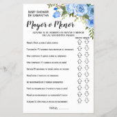 ブルーオーバーまたはベビーシャワーの下バイリンガルゲームカード チラシ (裏面)