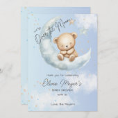 ブルーオーバーザムーンベアーベビーシャワーサンキューカード サンキューカード (正面/裏面)