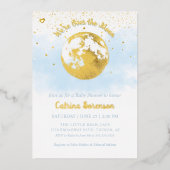 ブルーオーバーザムーン金ゴールド天体の男の子のシャワー 箔招待状 (正面)