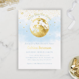 ブルーオーバーザムーン金ゴールド天体の男の子のシャワー 箔招待状