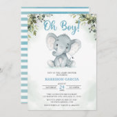 ブルーオーボーイキュートエレファントベビーシャワー招待状 招待状 (正面/裏面)
