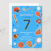 ブルーオールスタースポーツ誕生日バッシュ招待状 招待状 (正面/裏面)