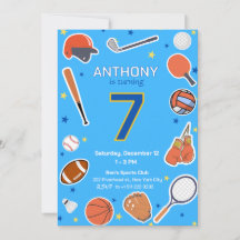 ブルーオールスタースポーツ誕生日バッシュ招待状