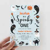 ブルーオ不気味ンハロウィーン写真少年1歳の誕生日 招待状