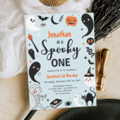 ブルーオ不気味ンハロウィーン写真少年1歳の誕生日 招待状