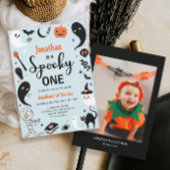 ブルーオ不気味ンハロウィーン写真少年1歳の誕生日 招待状