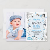 ブルーオ不気味ンハロウィーン幽霊1stバースデーフォト 招待状 (正面)