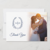 ブルーオ離れバルズモノグラム結婚の写真QRコード サンキューカード (正面)