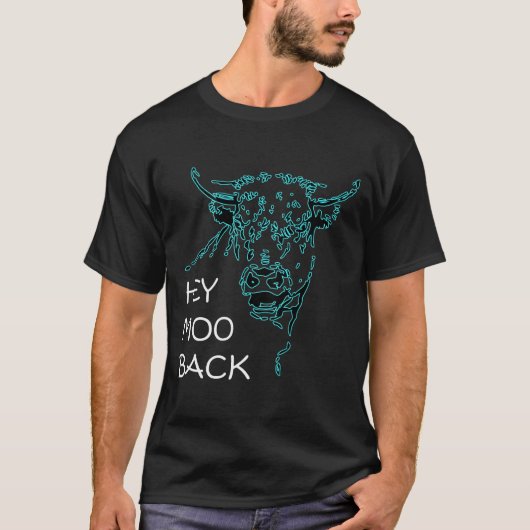 ブルーカウブルアウトラインモーHey Back Tee-TデザインOn B Tシャツ (正面)