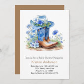 ブルーカウボーイブーツとハットベビーシャワー 招待状 (正面/裏面)