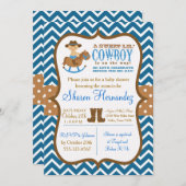 ブルーカウボーイベイビーシャワー招待状 チェック柄 招待状 (正面/裏面)