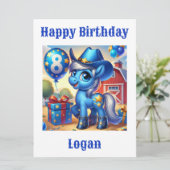 ブルーカウボーイポニー8歳誕生日カード (スタンド正面)
