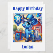 ブルーカウボーイポニー8歳誕生日カード (正面/裏面)