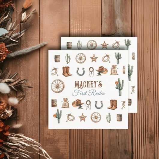 ブルーカウボーイロデオファースト誕生日ワイルドウエスト スタンダードカクテルナプキン