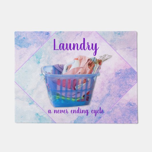 ブルーカカラフルゴのハンガーで畳んだ洗濯物 ドアマット (正面)