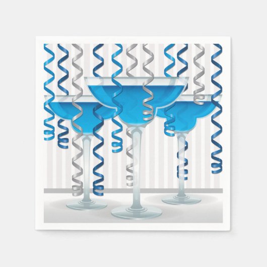 ブルーカクテルとリボン スタンダードカクテルナプキン (正面)