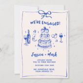 ブルーカクテルエレガントシャンパンウェディングパーティー 招待状 (正面)