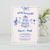 ブルーカクテルエレガントシャンパンウェディングパーティー 招待状 (スタンド正面)